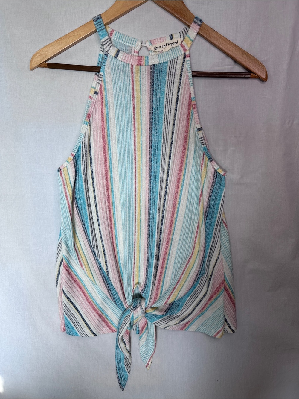 Above and Beyond Pastel Multicolor Striped Tie-Front Top